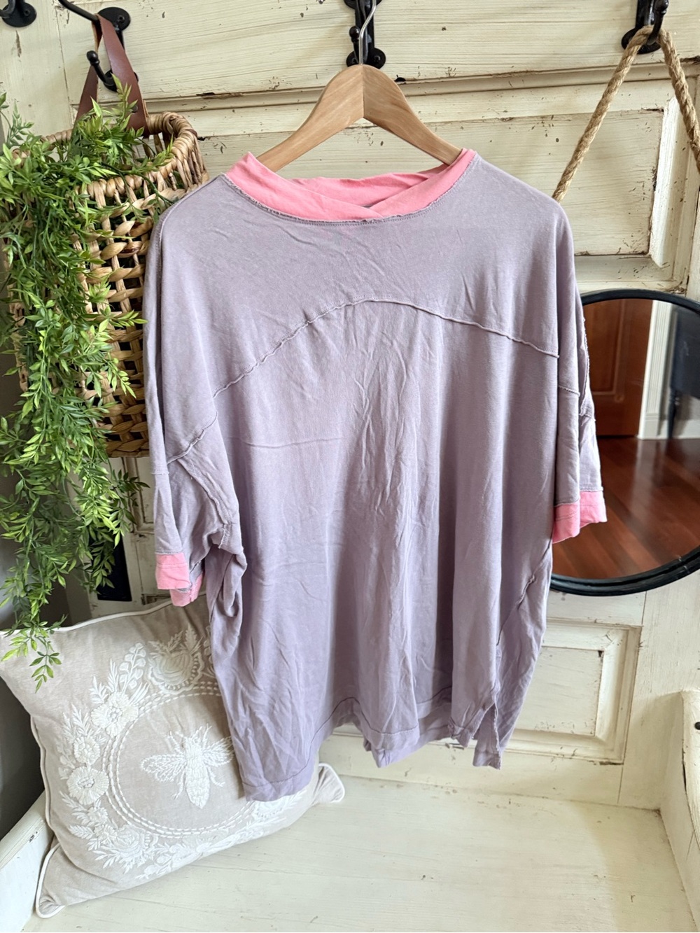 We The Free Lavender Relaxed Tee with Pink Trim - Short Sleeve